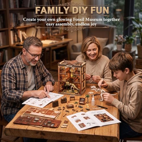 Book Nook Kits for Adults, 3D DIY Miniature Wooden Puzzle with LED Light, Adult Crafts Kits, House Bookshelf Decor, 316 Pieces Model Building Gift for Adults & Teens (Dinosaur Fossil Museum) - Image 6