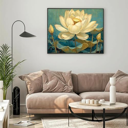 Natuyalo Paint by Numbers for Adults - DIY Adult Paint by Number Kits Painting on Canvas Lotus Painting by Numbers for Beginners, Plant Art Craft Kits for Adults (16x20 Inch) - Image 3