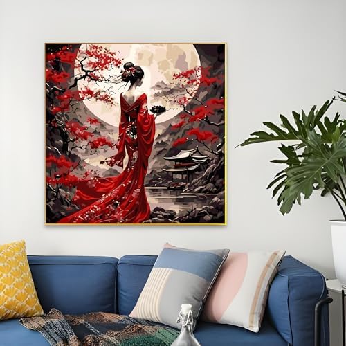 OJTOYART Paint by Number Kits for Adults, Oriental Lady & Moon Paint by Number Kits on Canvas, DIY Acrylic Watercolor Oil Colorful Painting by Number for Adults Home Decor 16 x 16 Inch - Image 4
