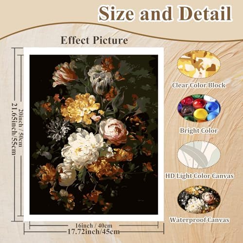 Paint by Numbers for Adults Peonies, Paint by Numbers Flowers 16x20 Inch - Image 4
