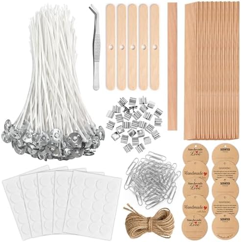 Candle Wicks for Candle Making Kit Supplies, 130 Pcs with 100 Cotton & 30 Crackling Wood Wicks for Soy Beeswax Candles, Holders & Stickers, Handmade Gifts Set (6 inch) by Unknown