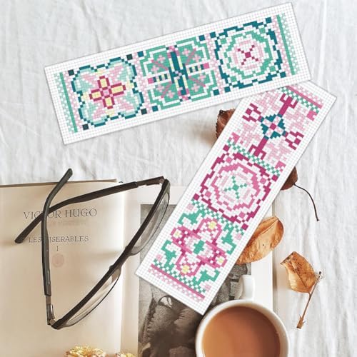 BEUNITONE Cross Stitch Bookmark Kits 6 Pcs Variegated Flowers DIY Bookmarks Cross Stitch Set for Adults Beginners Hand Embroidery Set Traditional Decorative Patterns Craft Kits for Gifts 8''x2.4'' - Image 5