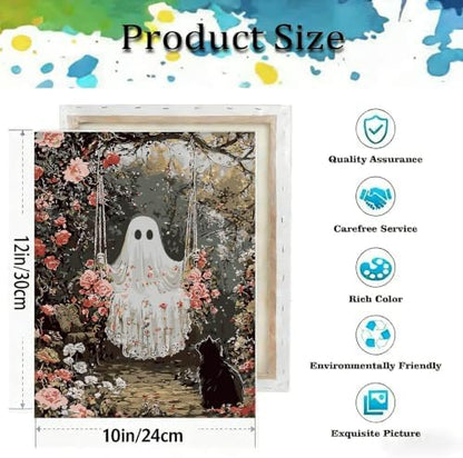 Halloween Paint by Numbers Kit for Adults-Ghost,DIY Oil Painting 10x12In - Image 3
