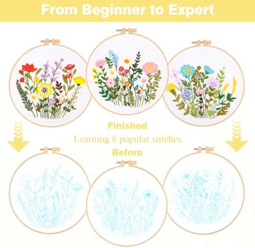 RidaaFri Embroidery Kit for Beginners, Set of 3 Flower Pattern Practice Kit - Image 2
