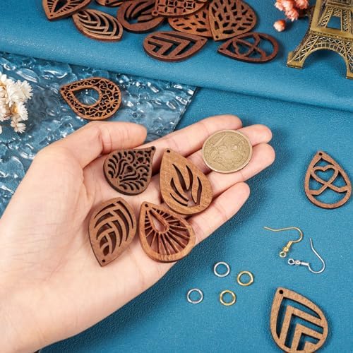 Elecrelive 20pcs Teardrop Wooden Earring Charms Wood Cutouts Earring Blanks Kit Boho Drop Pendants for DIY Earring Necklace Jewelry Making - Image 6