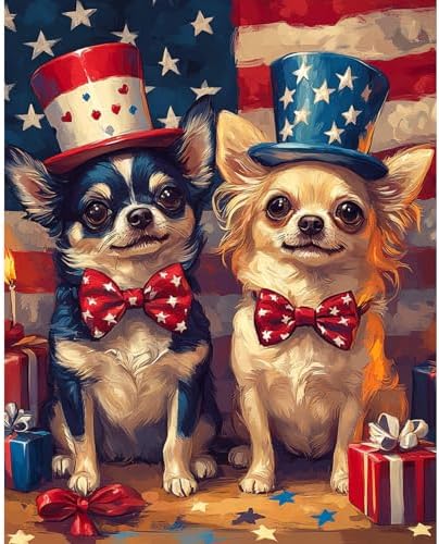 RICUVED Dog Paint by Numbers for Adults, Independence Day Paint by Numbers Kit for Adults Beginners, Animal DIY Acrylic Flag Oil Painting on Canvas Easy for Gift Home Wall Decor 16x20 Inch by RICUVED