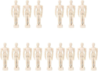 DOITOOL Artists Wooden Manikin Flexible Body Joints 15 Pack 4.5 Inch Mannequin Model Drawing Figure Model Wooden Mannequin Artist Manikin with Stand for Drawing Painting Desk Decoration