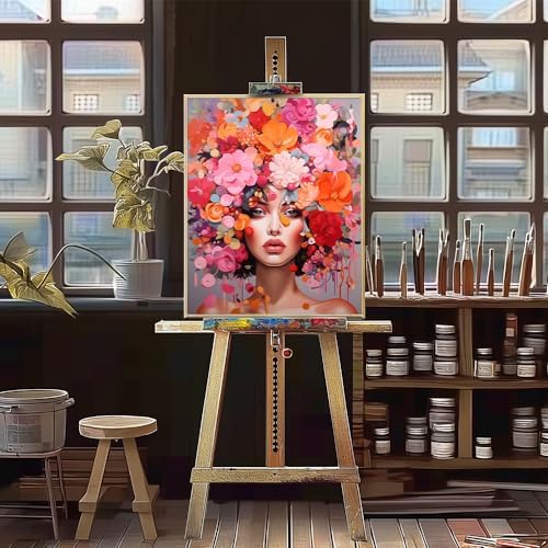 Natuyalo Paint by Numbers Kit for Adults Beginners and Kids, 16" Wx20 L Canvas Pictures Drawing Acrylic Paintwork with 3 Pcs Paintbrushes, Beautiful Women with Flowered Headdresses - Image 4