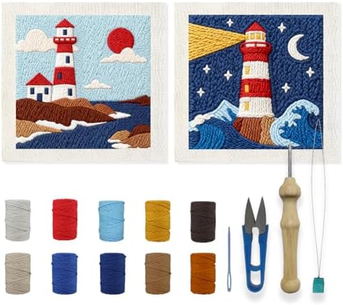 INFUNLY 2PCS Sea Lighthouse Punch Needle Embroidery Kit for Beginners Beacon DIY Punch Needle Starter Kit Lighthouse Handcraft Hooking Set with Pattern Instruction for Festival Gift Home Decor by INFUNLY