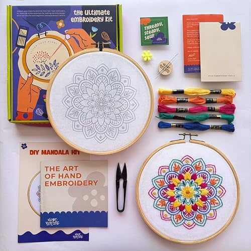 KNOT YOUR TYPE Mandala DIY Embroidery Kit | Beginner Friendly Kits with All Stitching Materials | Hand Embroidery Kit for Adults | Perfect for Gifting DIY Kit, Hobby Kit by KnotYourType