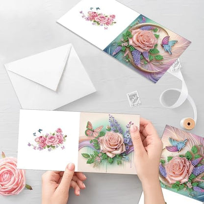 6pcs Diamond Painting Greeting Card with envelopes, DIY Butterfly and flower Diamond Art Greeting Card for Blessing and Wish Special Shaped Arts Crafts for Christmas Birthday Thanksgiving Day Holiday - Image 7