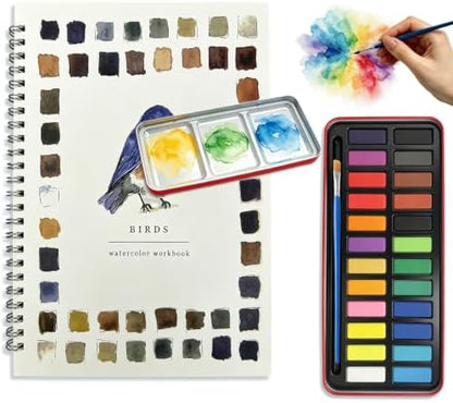 Watercolor Workbook, Water Coloring Book with 12 Different Birds Designs, 24 Colors Watercolor Paint Set for Beginners Adults(Birds) by Unknown
