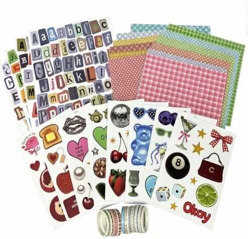 Scrapbook Supplies Kit 12 Sheets 6x6 Inch Scrapbook Paper 4 Letter Sticker Sheets 10 Washi Tape 8 Decorative Sticker Sheets for Scrapbooking Journaling Diary and Junk Journal Crafts (Girly) by rythsans