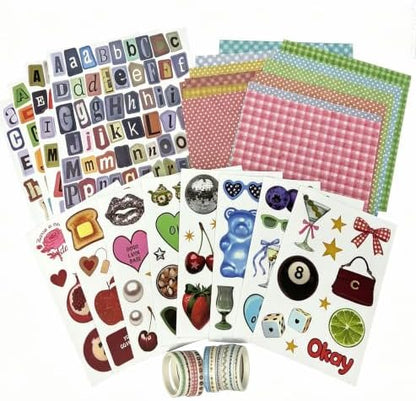 Scrapbook Supplies Kit 12 Sheets 6x6 Inch Scrapbook Paper 4 Letter Sticker Sheets 10 Washi Tape 8 Decorative Sticker Sheets for Scrapbooking Journaling Diary and Junk Journal Crafts (Girly) by rythsans