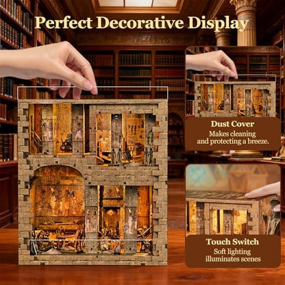 fifijoy Book Nook Kit - DIY Miniature House Dollhouse Kit for Adults and Teens, 3D Wooden Puzzle Booknook Build Bookshelf Decor with LED Light, Gifts for Family and Friends (Egyptian Pharaoh's Tomb) - Image 5