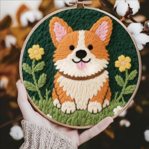 FREEBLOSS DIY Corgi Punch Needle Kit for Beginners Embroidery Punch Needle Starter Craft Set with Instructions Frame Embroidery Kit for Adults Gift Decoration 7.9''/20cm - Image 4