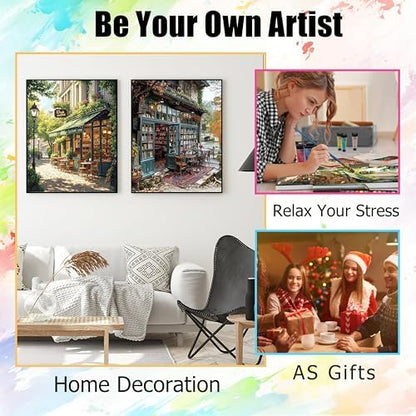 Yunruily 3 Pack Bookshop Adult Paint by Numbers - Paint by Number kit for Adults,Bookshop Paint by Number Adult for Gifts Home Wall Decor 12x16inch - Image 6
