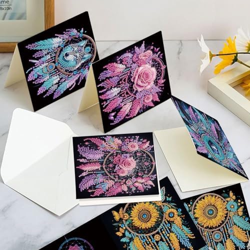 LazyFold 6Pcs DIY Diamond Art Painting Greeting Cards with Envelopes,Dreamcatcher All Occasion Note Card Kit for Women, Handmade Thank You Birthday Friendship Cards Gift - Image 7