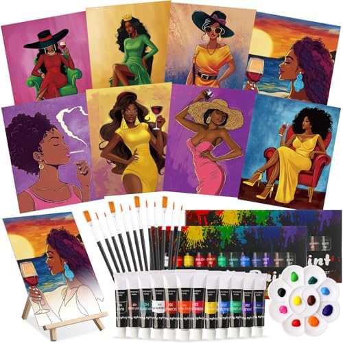 Cholemy 36 Pcs Paint and Sip Kit Gift for Adults 8''x10'',Wine Lady by Cholemy