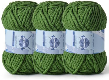 3 Pack Chunky Chenille Yarn for Crocheting, Baby Yarn for Crocheting Soft Blankets, Bulky Yarns for Crochet Amigurumi, 300g (223yds) Fluffy Velvet Yarns for Hand Knitting (3 Pine Green) by OMoiut