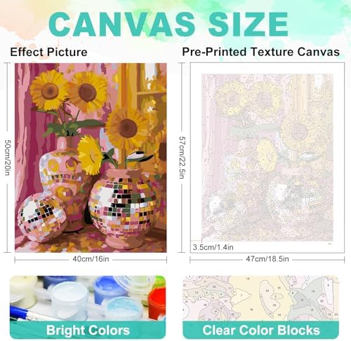 GEEHEIY Paint by Numbers Kit for Adults, Disco Sunflower Vase, 16 x 20 Inch - Image 3