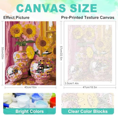 GEEHEIY Paint by Numbers Kit for Adults, Disco Sunflower Vase, 16 x 20 Inch - Image 3