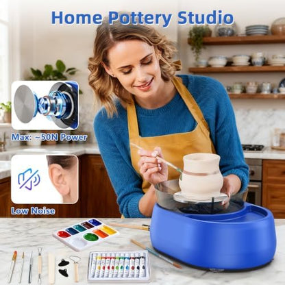 6 inch Home Pottery Wheel for Pottery Craft - Complete Pottery Kit for Beginners, Two-Way Rotation, 2.2lb Air Dry Clay, Arts and Crafts Sculpting Tools, Craft Gifts - Image 3
