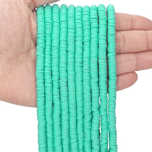 MIIIM 3600 PCS 10 Strands Polymer Clay Beads for Jewelry Making, Vinyl Heishi Beads 6mm for Surfer Bracelets Necklace Making (Mint Green) by MIIIM