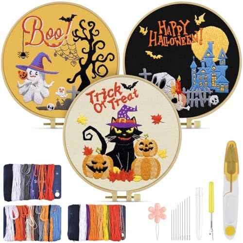 TINDTOP Halloween Embroidery Kit for Adult, Embroidery Stitch Practice kit by TINDTOP