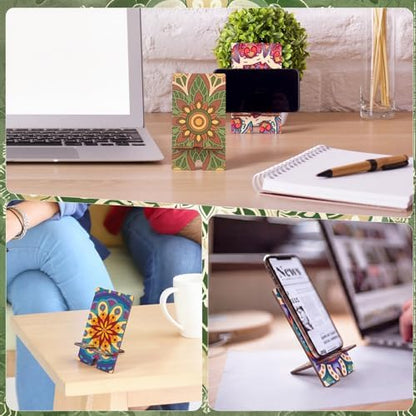 Kenning 12 Pcs Mandala Crafts Color Your Own Phone Holder DIY Mandala Cell Phone Stands Paint Your Own Unfinished Wooden Cellphone Holder to Paint with 24 Color Pens for Adults Handmade Project Gifts - Image 2