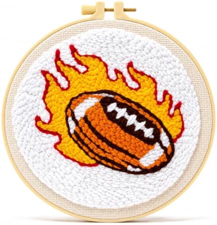 ZMYORAH American Football Punch Needle Kit for Beginners Adults, DIY Punch Needle Embroidery Starter Kit with Printed Fabric, Yarn, Needle & Hoop, Sports Handmade Craft for Home Decor & Gift 20x20cm by ZMYORAH