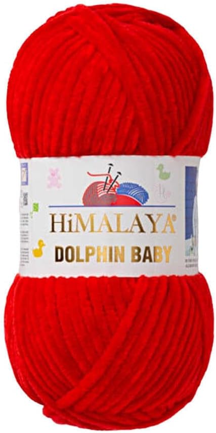 1 Skein/Pack Himalaya Dolphin Baby Chenille Yarn, Each Ball 100 gr (3.5 oz), 120 m (132 Yards), 100% Polyester, Super Bulky Baby Blanket Velvet Amigurumi Yarn, 80318 - Red