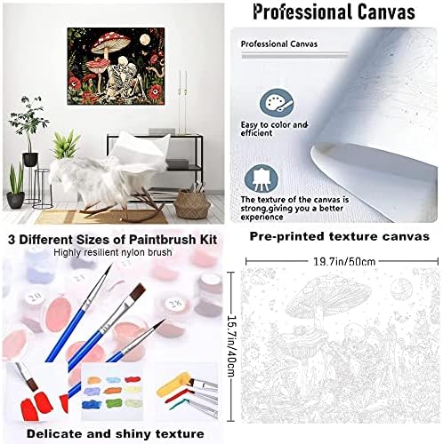 koemhxb Mushroom Paint by Numbers for Adults, Skeleton Paint by Numbers for Adults Beginner,Mushroom Painting by Numbers for Home Wall Decor(16x20 Inch) - Image 4