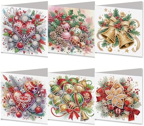 DIZAKIM 6 Pieces Christmas Theme Design Diamond Painting Greeting Card Set, DIY 5D Unique Rhinestone Art Embellishment Mosaic Christmas Greeting Card Crafts, Mosaic Handmade Creative Postcards (#8) by DIZAKIM