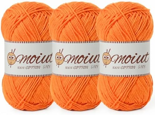 3 Pack Cotton Yarn for Crocheting, Baby Yarn for Crocheting Soft, 393yds / 5.29oz Fluffy Amigurumi Crochet Yarn, 5 Ply 100% Milk Cotton Yarn for Puzzle、Socks、Clothes(3 Orange) by OMoiut
