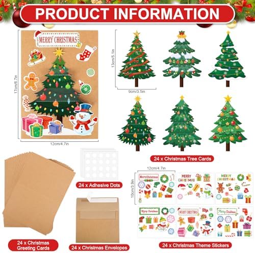 COCHIE 24 Sets Christmas Card Making Kits 3D Christmas Tree Card Making Craft Kits for Kids Holiday Greeting Cards Bulk for Home Classroom Activities - Image 2