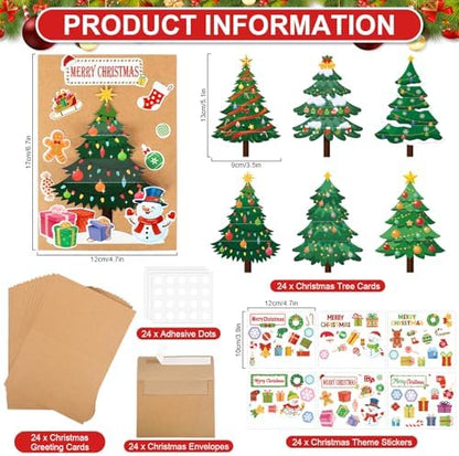 COCHIE 24 Sets Christmas Card Making Kits 3D Christmas Tree Card Making Craft Kits for Kids Holiday Greeting Cards Bulk for Home Classroom Activities - Image 2