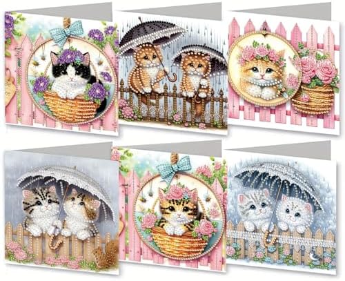 ARTopet 6Pcs Folding Greeting Card Diamond Art Painting Thank You Blessing Cards with White Envelope Rhinestones Painted Making Kits for Adults DIY Craft Holiday Gift-Cat03 by ARTopet