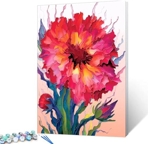 Paint by Number for Adults, Red Flowers Acrylic Paints by Numbers for Adults Beginner Color Modern style Painting by Numbers on Canvas with Brushes Watercolor Paint by Numbers for Kids （without frame） by Aihonmin