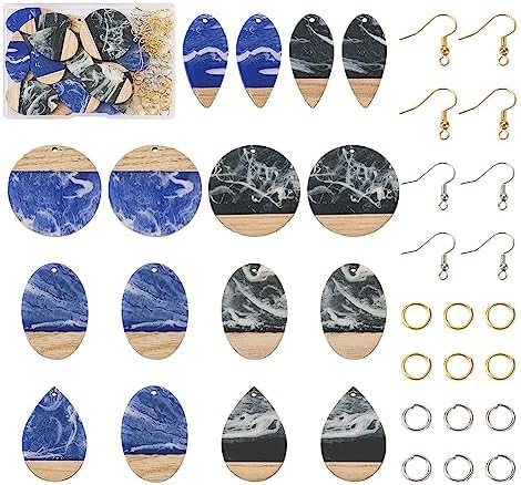 FASHEWELRY 16Pcs Teardrop Round Resin Wood Earring Charms Black Blue Wooden Blanks Geometry Findings for Jewelry Making, DIY-TA0004-37-Biyun - Image 7