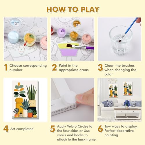 Bowetile Framed Paint by Numbers Flower Kit for Adults, Adults' Paint-by-Number Kits on Canvas, Painting by Numbers Flower Pot, DIY Acrylic Number Painting for Home Wall Decor, 8x12in - Image 5