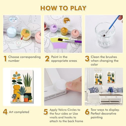 Bowetile Framed Paint by Numbers Flower Kit for Adults, Adults' Paint-by-Number Kits on Canvas, Painting by Numbers Flower Pot, DIY Acrylic Number Painting for Home Wall Decor, 8x12in - Image 5