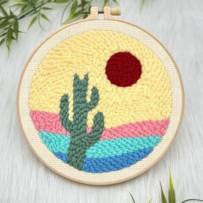 ERKOON Punch Needle Kit Adults Beginners, 2 Pcs DIY Easy Landscape Embroidery Set for Starter Art Craft, Needling Punching Project with Patterns, Tools, Yarns, Hoop, Instruction (Desert & Afterglow) - Image 4