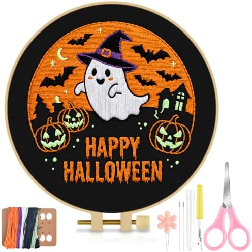 TINDTOP Halloween Embroidery Kit for Adult, Embroidery DIY Starter Kit, with Stamped Patterns, Hoop, Tools, Colorful Threads with Needles, Instructions (Halloween B) by TINDTOP