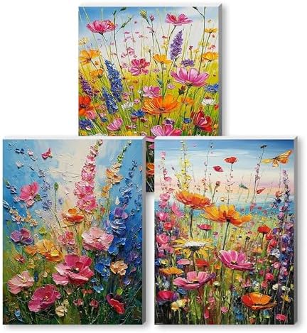 Jiqinsiye 3 Pcs DIY Flower Paint by Numbers for Adults,Wooden Framed Painting by Number Kits on Canvas,Acrylic Color by Numbers for Adult Beginner,Gifts Decor for Home Wall Room (Flower) by Unknown