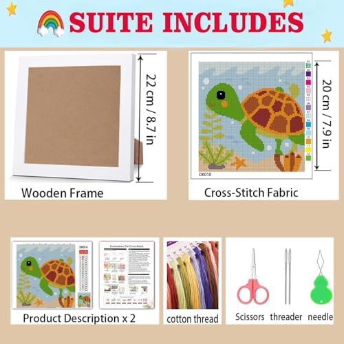 Lzyueyuan Turtle Cross Stitch Kits for Beginners, Stamped Cross Stitch for Adults with Framed,Crafts for Girls 8-12 Embroidery Kit,11CT Cross-Stitch Arts and Crafts for Adults 8.7inX8.7in - Image 5