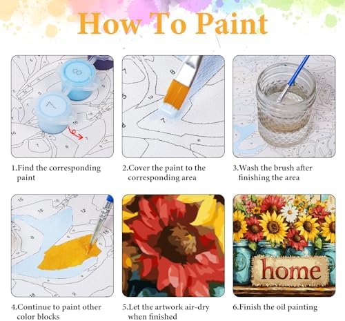 Paint by Numbers Kit for Adults, Sunflower & Home Design, 16x20 Inch - Image 4
