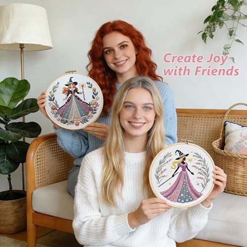 Embroidery Kit for Adults, Pre-Stamped Pattern Embroidery Kit for Beginners, DIY Hand Needlepoint Starter Kit with Hoop Thread Needle Instruction, 6.3'' Hoop (Witch 1 Pack) - Image 4