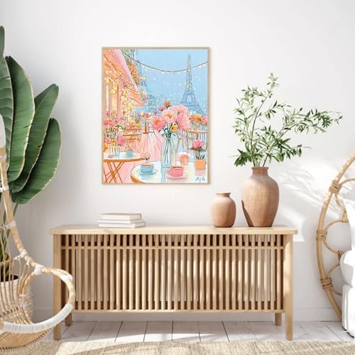 Eiffel Tower Paint by Numbers Kit for Adults,Paris Street-Scape Adult Paint by Number Kits,DIY Acrylic Oil Watercolor Drawing Painting Paint by Number for Adults on Canvas Home Wall Decor 16x20inch - Image 5