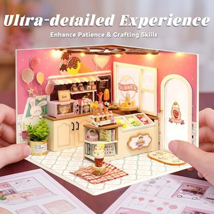 Flever DIY Miniature House Kit, Tiny Home Kit with LED Light, Mini House Build Craft Kits for Adults and Teens, Home Decor Creative Gift for Family/Friends (Happiness ice Cream Shop) - Image 3